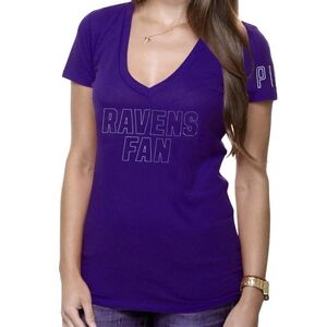 Victoria Secret PINK Baltimore Ravens Fan V-Neck Bling Tee SZ XS